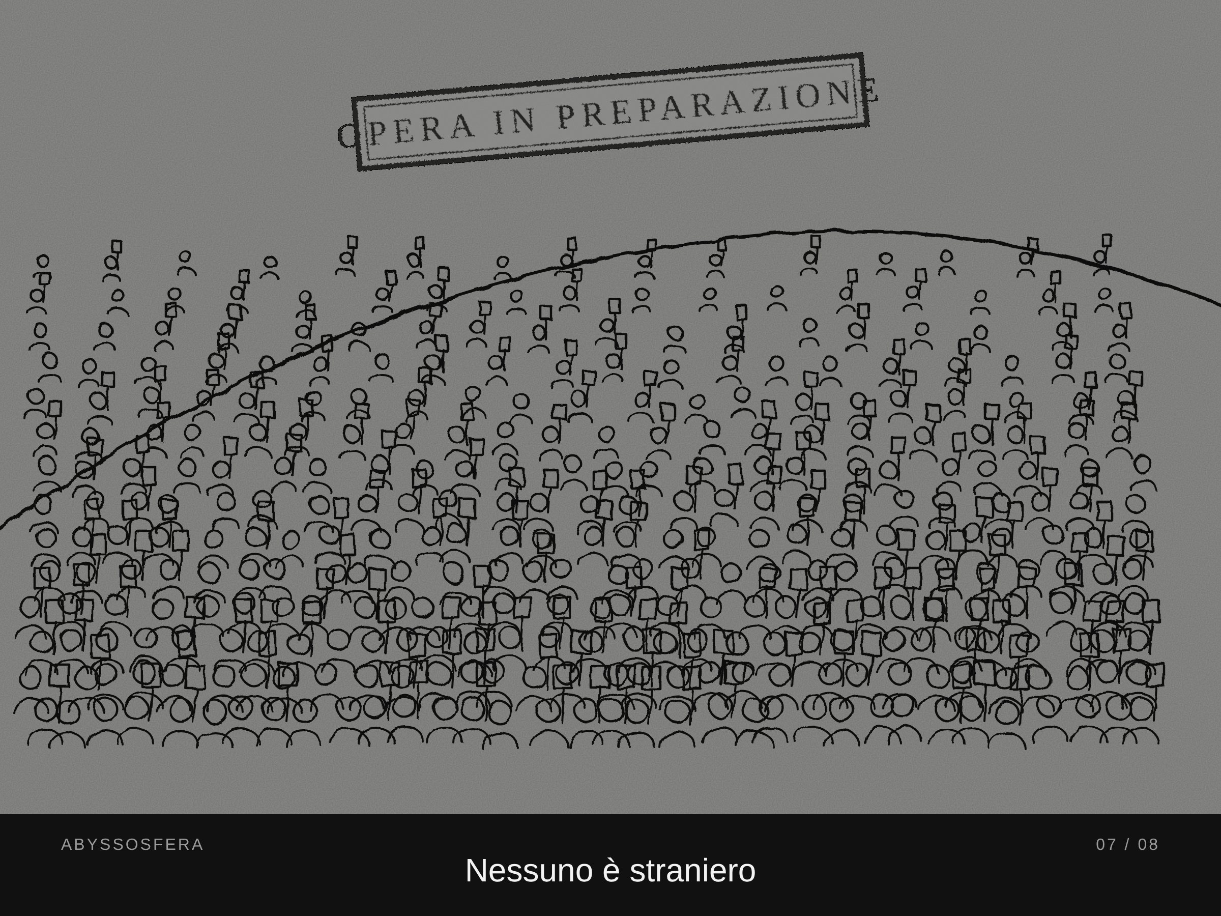 Bozza dell'opera «Nessuno è straniero» (opera in preparazione): una folla immensa su una collina.